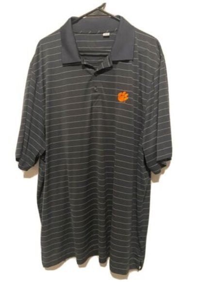 Embroidered Clemson Tiger Paw Button Polo Men's 3XL Gray Shirt - Picture 1 of 4